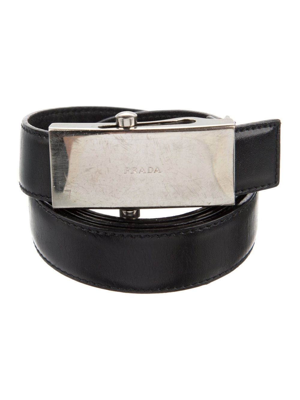 PRADA- Black Napa Leather Belt with Silver Buckle Women’s Size XS 80cm